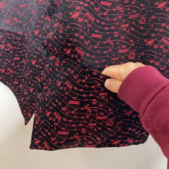 Vintage Waistcoat Mens Medium Large Red Embroidered Musical Notes Music Lover - Picture 8 of 12